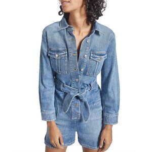 Current/Elliott The Ater Denim Romper w/Tie + Pockets Size 3 = Large MSRP$278.00